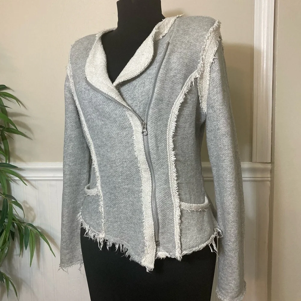 Lucky Lotus Raw Edge Avant Garde Moto Zip Up Jacket, size Medium - Picture 4 of 13